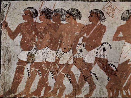 Maler der Grabkammer des Zenue: Grabkammer des Zenue, Heeresschreiber unter Thutmosis IV., Szene: Nubische Sldner