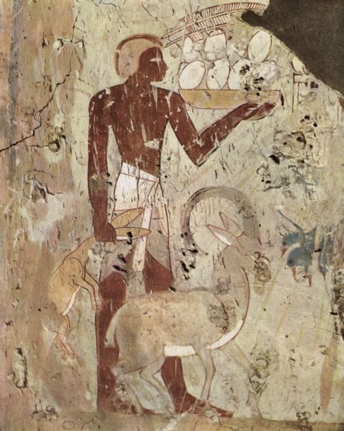 Maler der Grabkammer des Horemhab: Grabkammer des Horemhab, Angehriger des Heeres unter Thutmosis IV., Szene: Trger mit Opfergaben und Steinbock