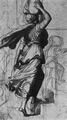 Schnorr von Carolsfeld, Julius: Studie zu »Kaiser Karl und das Frankenheer in Paris«, Szene: Frauenfigur mit Bündel auf dem Kopf