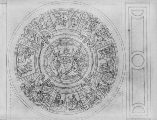 Cornelius, Peter von: Entwurf fr die Loggien der Alten Pinakothek in Mnchen, Kuppel, Szene: Bund der Religion