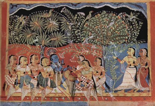 Westindischer Maler um 1550: Gt-Govinda-Manuskript, Szene: Krishna und Gops im Walde