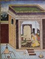 Indischer Maler um 1580: Tuti-Nma-Manuskript, Szene: Mdchen mit Papagei