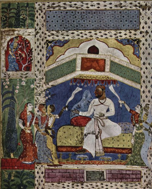 Indischer Maler um 1565: Tarif-i-Husain-Shâhi-Manuskript, Szene: Ein König auf seinem Thron