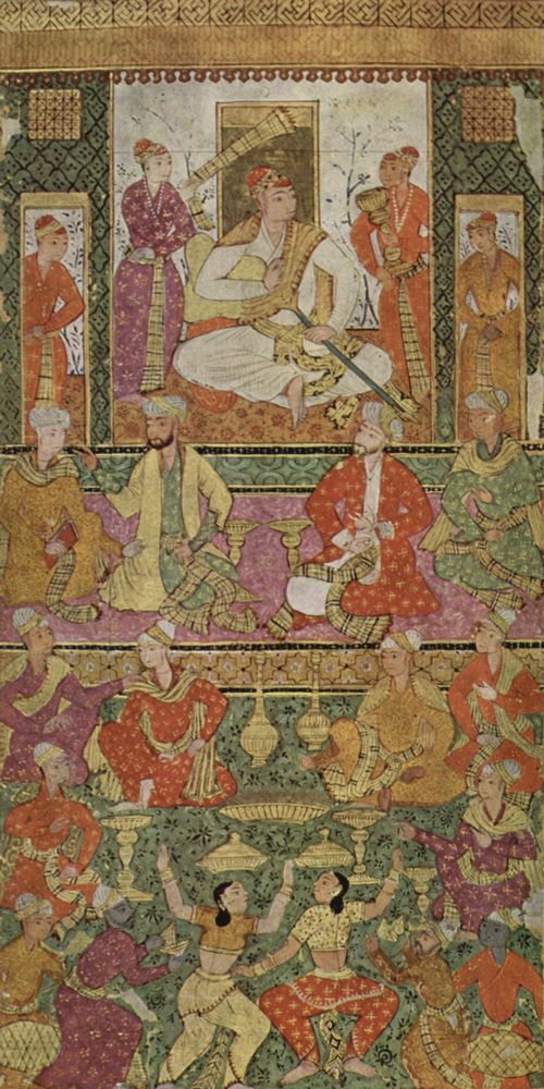 Meister des Dwn-von-Hafiz-Manuskripts: Dwn-von-Hafiz-Manuskript, Szene: Tanzvorfhrung vor Muhammad Qul Qtb Shh