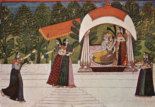 Nihl Chand: Krishna und Rdh in einem Pavillion