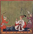 Indischer Maler um 1720: Hügelanführer (Panjâb-Hügel) und Trommelspieler