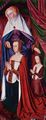 Meister von Moulins: Triptychon von Moulins, rechter Flügel, Szene: Porträt der Anne de France mit der Schutzheiligen und ihrer Tochter Suzanne