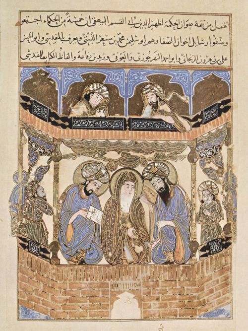 Irakischer Maler von 1287: Die Schriften der lauteren Brder, linke Titelblattseite, Szene: Autoren in ihrem Milieu