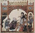 Irakischer Maler um 1230: Maqmt (Versammlungen) des al-Harr, Szene: Ab Zayd bittet, an Bord genommen zu werden (37. Maqmt)