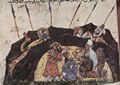 Irakischer Maler um 1230: Maqmt (Versammlungen) des al-Harr, Szene: Die Geschichte von der verlorenen Reisegefhrtin (43. Maqmt)