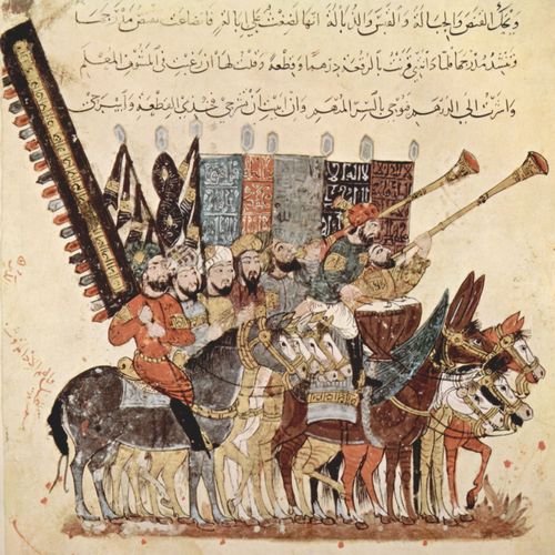 al-Wsit, Yahy ibn Mahmd: Maqmt (Versammlungen) des al-Harr, Szene: Reitergruppe, in Erwartung des Festzuges (07. Maqmt)