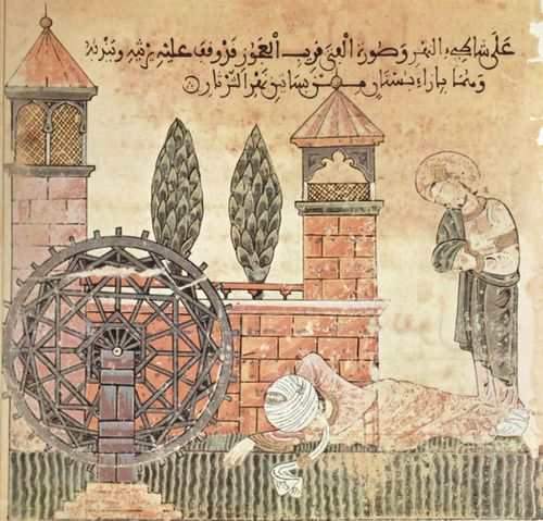 Maler der Geschichte von Bayd und Riyd: Die Geschichte von Bayd und Riyd, Maghrebinisches Manuskript, Szene: Bayd liegt bewutlos am Flussufer