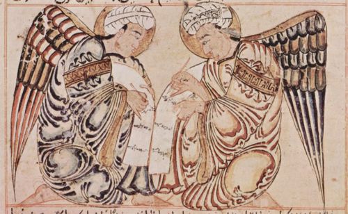 Irakischer Maler um 1280: Die Wunder der Schöpfung des al-Qazwînî, Szene: Die himmlischen Wächter