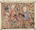Arabischer Maler um 1335: Maqmt (Versammlungen) des al-Harr, Szene: Ab Zayd hilft al-Hrith, sein gestohlenes Kamel wiederzubekommen (27. Maqmat)