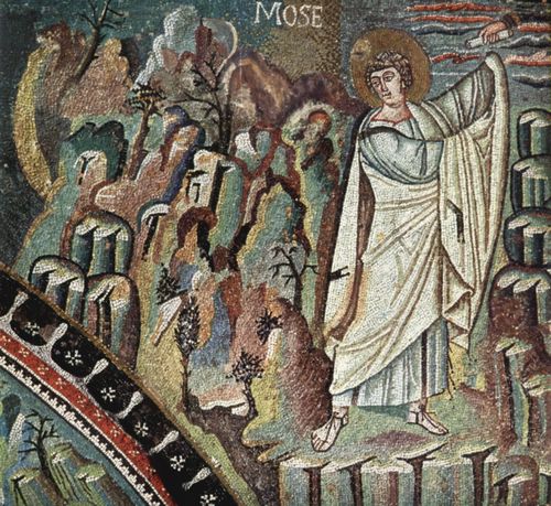 Meister von San Vitale in Ravenna: Chormosaiken in San Vitale in Ravenna, Szene: Moses erhlt die Gesetzestafeln auf dem Berge Sinai