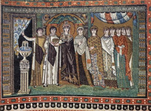 Meister von San Vitale in Ravenna: Chormosaiken in San Vitale in Ravenna, Szene: Kaiserin Theodora und ihr Hof