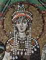 Meister von San Vitale in Ravenna: Chormosaiken in San Vitale in Ravenna, Szene: Kaiserin Theodora und ihr Hof, Detail: Büste der Theodora