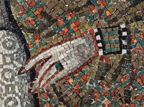 Meister von San Vitale in Ravenna: Chormosaiken in San Vitale in Ravenna, Szene: Kaiserin Theodora und ihr Hof, Detail: Hand einer Hofdame