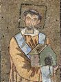 Byzantinischer Mosaizist um 705: Porträt des Papstes Johannes VII. als Stifter mit Kirchenmodell, Fragment