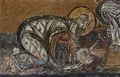 Byzantinischer Mosaizist des 9. Jahrhunderts: Mosaiken in der Hagia Sophia, Szene: Christus Pantokrator und Kaiser Léon VI. (886-912), Detail: Léon VI. erhält die Investitur göttlicher Weisheit