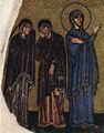 Meister der Nea-Moni-Kirche in Chios: Mosaiken der Kirche Nea Moni in Chios, Szene: Kreuzigung, Detail: Drei Marien am Fusse des Kreuzes