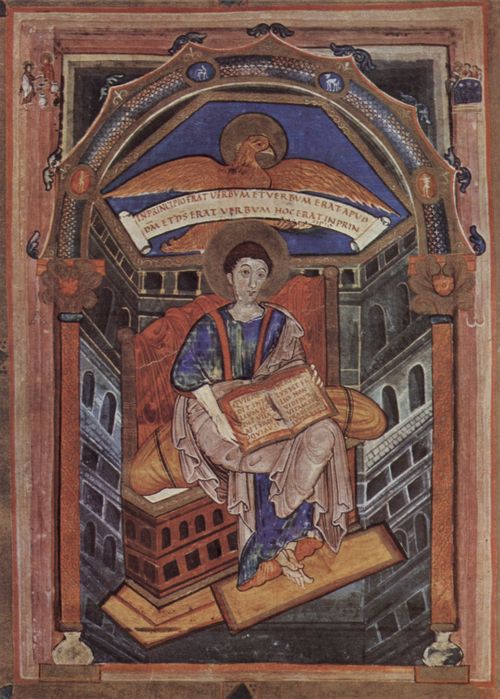 Meister der Neuen Hofschule Karls des Groen: Evangeliar von Saint-Mdard de Soissons, Szene: Hl. Johannes, Evangelist