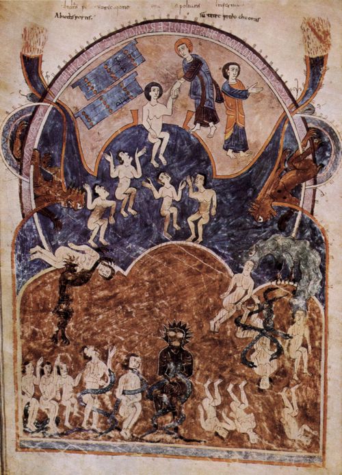 Ende (Meisterin der Schule von Tvara): Gruppe der Beatus-Apokalypsen zum Textkompendium des spanischen Mnches Beatus von Liebana (8. Jh.), Szene: Die Hlle