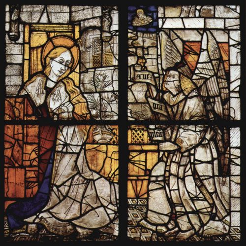 Meister von Romont: Glasfenster der Notre-Dame von Romont, Szene: Verkndigung