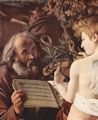 Caravaggio, Michelangelo: Die Ruhe auf der Flucht nach Ägypten, Detail: Josef und der musizierende Engel