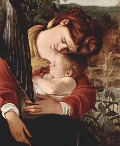 Caravaggio, Michelangelo: Die Ruhe auf der Flucht nach gypten, Detail: Maria und Christuskind