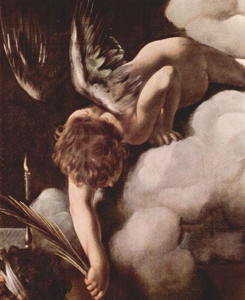 Caravaggio, Michelangelo: Gemlde der Contarelli-Kapelle in San Luigi di Francesi in Rom, Szene: Martyrium des Hl. Matthus, Detail: Engel reicht Hl. Matthus den Martyrerzweig