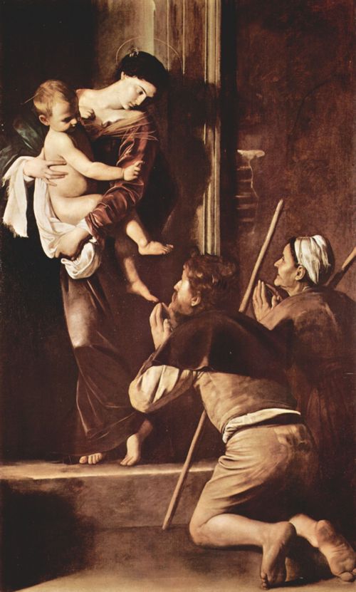 Caravaggio, Michelangelo: Altargemlde der Cavaletti-Kapelle in Sant' Agostino in Rom, Szene: Madonna der Pilger