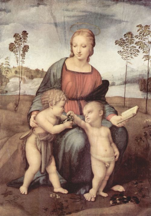Raffael: Madonna mit dem Stieglitz, Szene: Maria mit Christuskind und Johannes dem Tufer