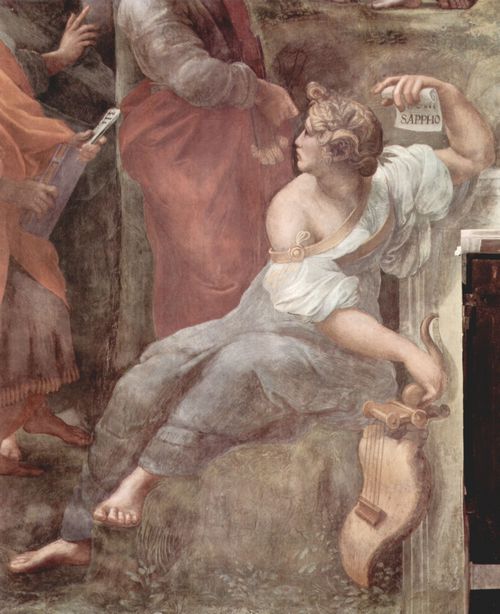 Raffael: Stanza della Segnatura im Vatikan fr Papst Julius II., Wandfresko, Szene: Der Parna, Detail: Sappho