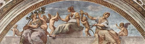 Raffael: Stanza della Segnatura im Vatikan fr Papst Julius II., Lnettenfresko, Szene: Allegorie der Tugend