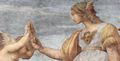 Raffael: Stanza della Segnatura im Vatikan für Papst Julius II., Lünettenfresko, Szene: Allegorie der Tugend, Detail