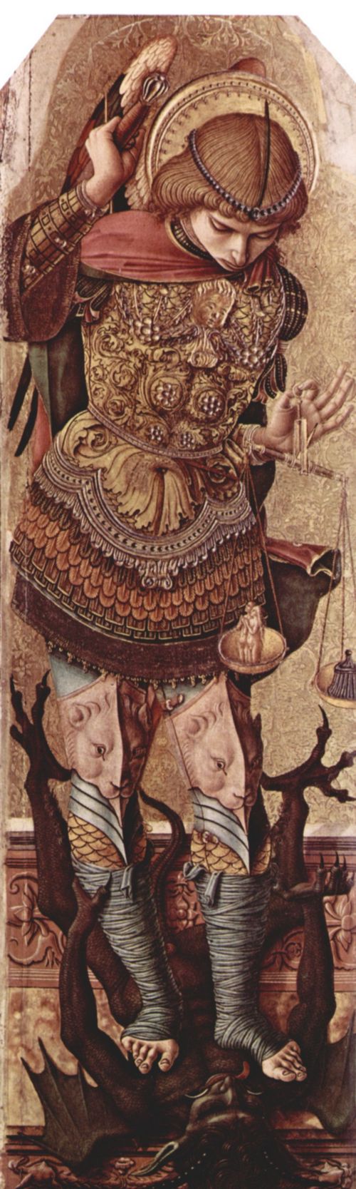 Crivelli, Carlo: Altarpolyptychon des Hl. Petrus Mrtyrer, linker uerer Flgel, Szene: Erzengel Michael