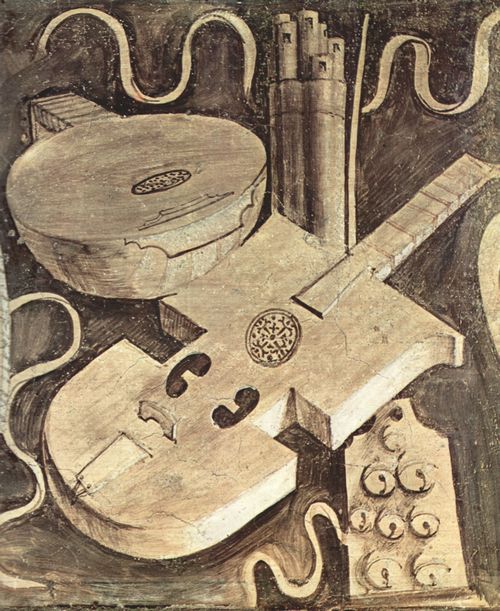 Giorgione: Fries mit Grisaille-Fresken zu den Artes Liberalis im Casa Pellizzari in Castelfranco Veneto, Szene: Musikinstrumente (Musik)