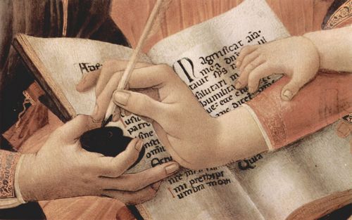 Botticelli, Sandro: Madonna del Magnificat, Szene: Maria mit Christuskind und fnf Engeln, Tondo, Detail