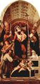 Lotto, Lorenzo: Altarpolyptychon von Recanati, Haupttafel: Thronende Maria mit dem Christuskind, drei Engeln, Hl. Dominikus, Hl. Gregor und Hl. Urban