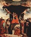 Lotto, Lorenzo: Thronende Madonna, Engel und Heilige, links: Hl. Josef, Hl. Bernhard, rechts: Hl. Johannes der Tufer, Hl. Antonius Abbate