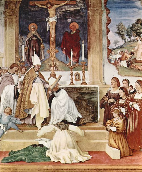 Lotto, Lorenzo: Freskenzyklus im Oratori Suardi in Trescore, Szene: Einkleidung der Hl. Klara mit der Ordenstracht