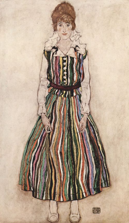 Schiele, Egon: Portrt der Edith Schiele im gestreiften Kleid