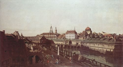 Canaletto (II): Ansicht von Dresden, Die Festungswerke in Dresden, Festungsgraben mit Brcke zwischen Wilschen Tor und Postmeilensule