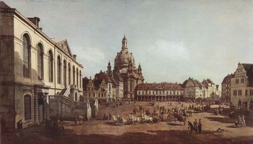 Canaletto (II): Ansicht von Dresden, Der Neumarkt in Dresden vom Jdischen Friedhof aus, mit Frauenkirche und Altstdter Wache