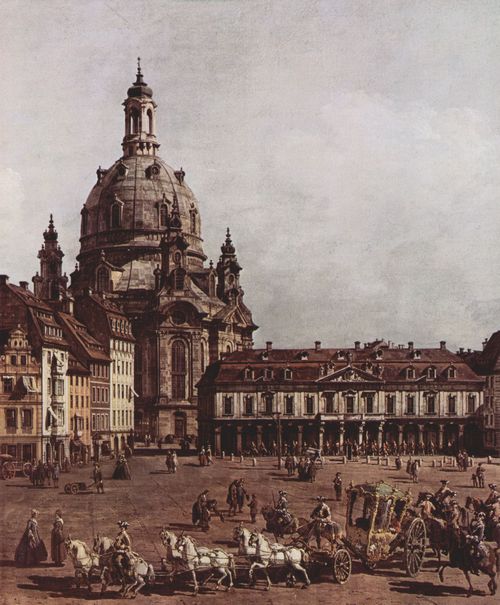Canaletto (II): Ansicht von Dresden, Der Neumarkt in Dresden vom Jdischen Friedhof aus, mit Frauenkirche und Altstdter Wache, Detail
