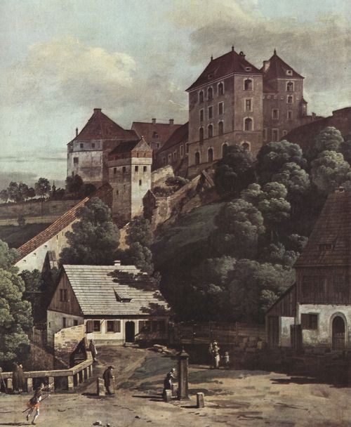 Canaletto (II): Ansicht von Pirna, Pirna von der Sdseite aus gesehen, mit Befestigungsanlagen und Obertor (Stadttor) sowie Festung Sonnenstein, Detail