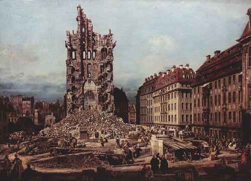 Canaletto (II): Ansicht von Dresden, Die Ruine der Kreuzkirche, von Osten aus gesehen