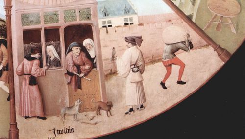 Bosch, Hieronymus: Tisch mit Szenen zu den sieben Todsnden und den letzten vier Dingen, Szene: sieben Todsnden, Detail: Neid