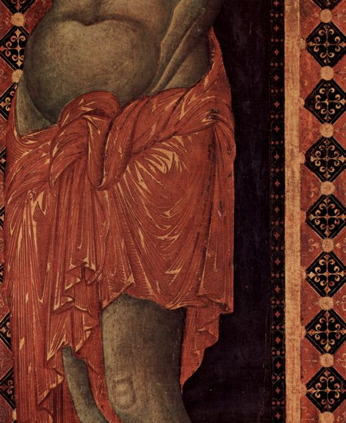 Cimabue: Kreuzigung, Tondo: Segnender Christus, Kreuzarme: Maria und Johannes, Detail: Christusfigur